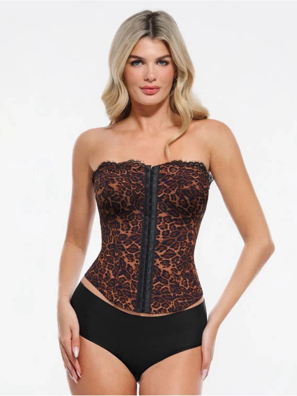 Popilush Shapewear Leopard Mesh Detachable Strap Sculpting Corset Top